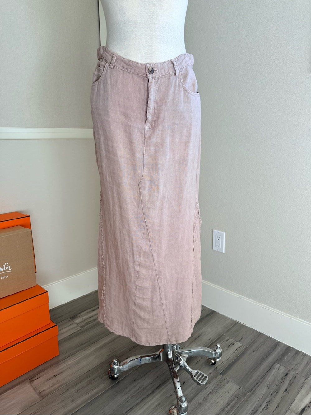 Zara Dusty Rose Linen-Blend Maxi Skirt